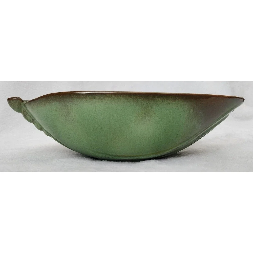 Vintage FRANKOMA Pottery Bowl #202 Prairie Brown Green Oval Serving Fruit Bowl